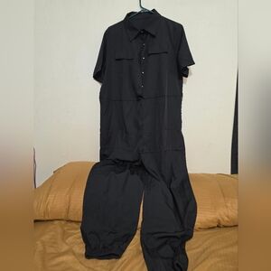 SHEIN Black Short-Sleeve Utility Jumpsuit